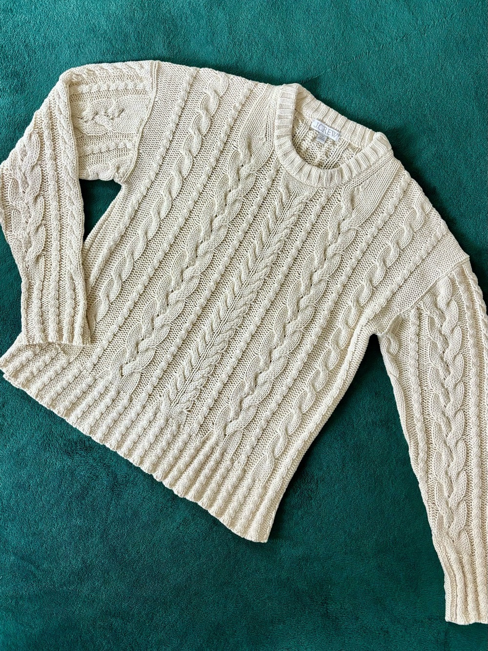 J. Crew Cream Cable-Knit Crewneck Sweater